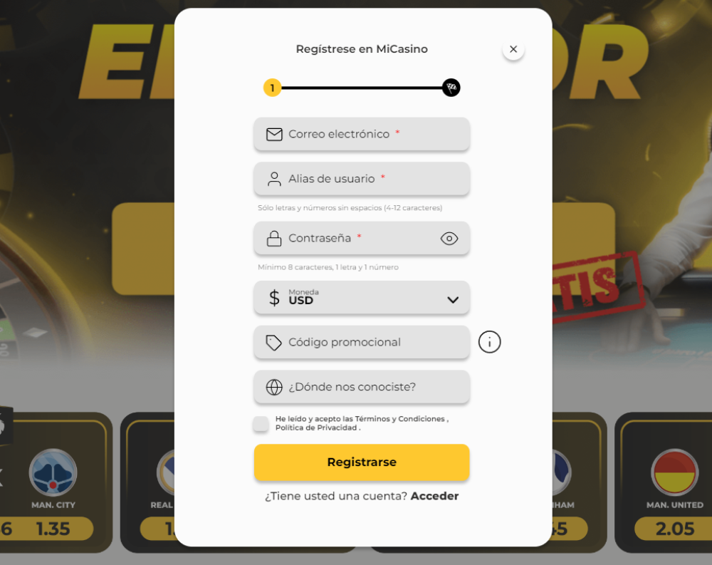 mi casino register