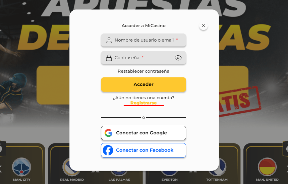 Registro en mi casino email