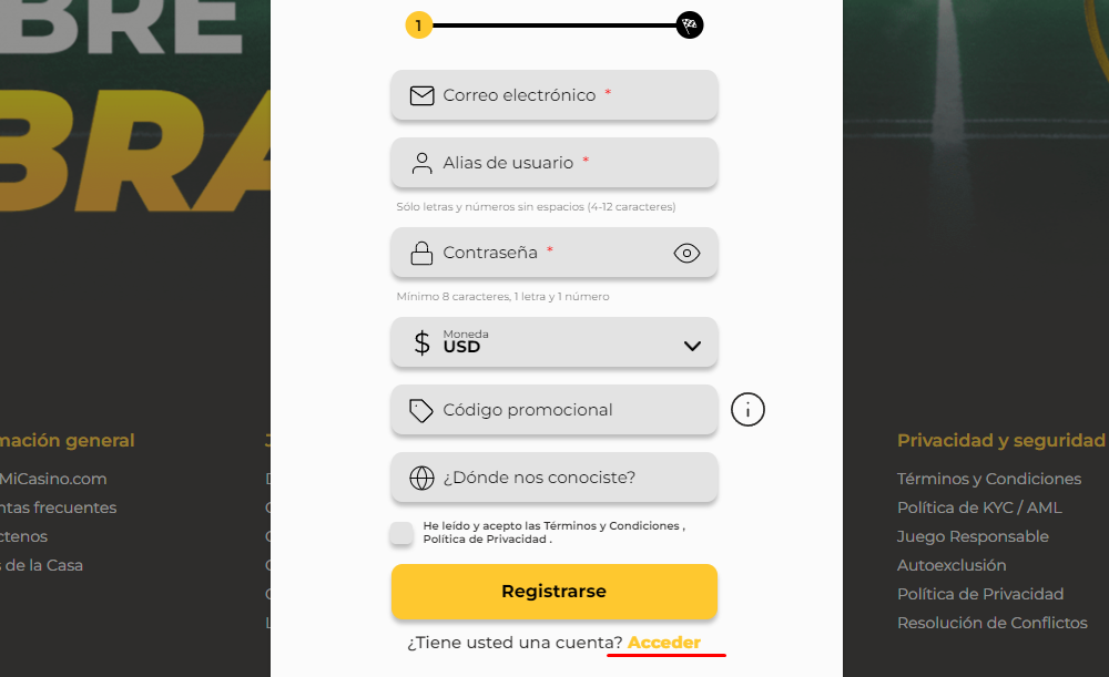 Mi casino register
